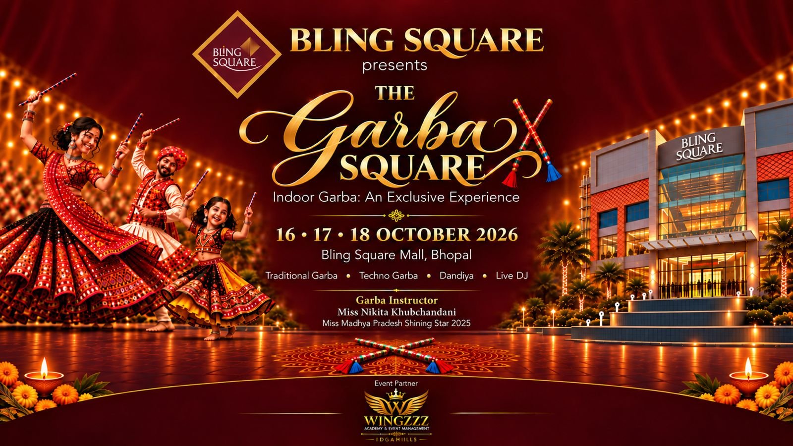 The Garba Square 2026 Official Banner - Bling Square Mall Bhopal Indoor Garba Celebration